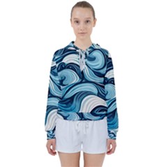 Pattern Ocean Waves Arctic Ocean Blue Nature Sea Women s Tie Up Sweat