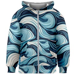 Pattern Ocean Waves Arctic Ocean Blue Nature Sea Kids  Zipper Hoodie Without Drawstring