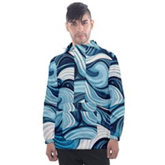 Pattern Ocean Waves Arctic Ocean Blue Nature Sea Men s Front Pocket Pullover Windbreaker