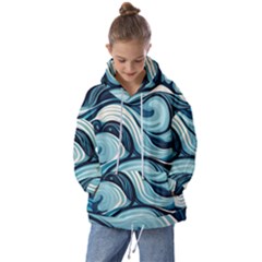 Pattern Ocean Waves Arctic Ocean Blue Nature Sea Kids  Oversized Hoodie