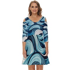 Pattern Ocean Waves Arctic Ocean Blue Nature Sea Shoulder Cut Out Zip Up Dress by danenraven