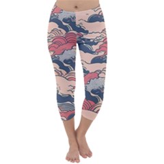 Waves Ocean Sea Water Pattern Rough Seas Capri Winter Leggings 