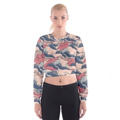 Waves Ocean Sea Water Pattern Rough Seas Cropped Sweatshirt