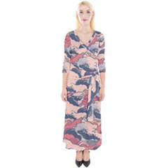 Waves Ocean Sea Water Pattern Rough Seas Quarter Sleeve Wrap Maxi Dress by danenraven