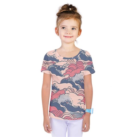 Waves Ocean Sea Water Pattern Rough Seas Kids  One Piece Tee by danenraven