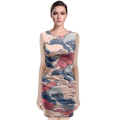 Waves Ocean Sea Water Pattern Rough Seas Sleeveless Velvet Midi Dress