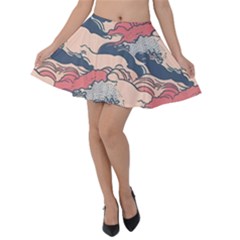 Waves Ocean Sea Water Pattern Rough Seas Velvet Skater Skirt