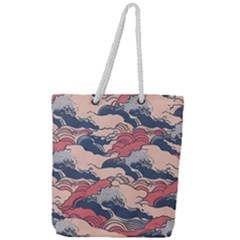 Waves Ocean Sea Water Pattern Rough Seas Full Print Rope Handle Tote (large) by danenraven