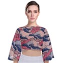 Waves Ocean Sea Water Pattern Rough Seas Tie Back Butterfly Sleeve Chiffon Top View1