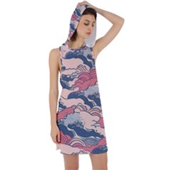 Waves Ocean Sea Water Pattern Rough Seas Racer Back Hoodie Dress by danenraven