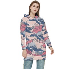 Waves Ocean Sea Water Pattern Rough Seas Women s Long Oversized Pullover Hoodie