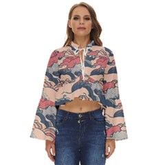 Waves Ocean Sea Water Pattern Rough Seas Boho Long Bell Sleeve Top