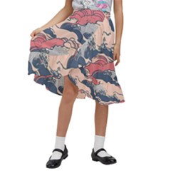 Waves Ocean Sea Water Pattern Rough Seas Kids  Ruffle Flared Wrap Midi Skirt by danenraven