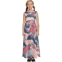 Waves Ocean Sea Water Pattern Rough Seas Kids  Satin Sleeveless Maxi Dress by danenraven