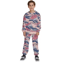 Waves Ocean Sea Water Pattern Rough Seas Kids  Sweatshirt Set