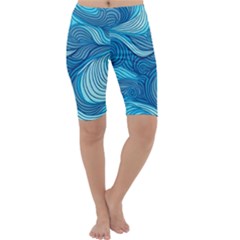 Ocean Waves Sea Abstract Pattern Water Blue Cropped Leggings  by danenraven