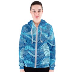 Ocean Waves Sea Abstract Pattern Water Blue Women s Zipper Hoodie