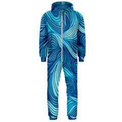 Ocean Waves Sea Abstract Pattern Water Blue Hooded Jumpsuit (men)