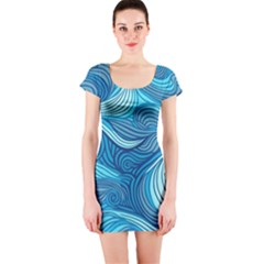 Ocean Waves Sea Abstract Pattern Water Blue Short Sleeve Bodycon Dress by danenraven