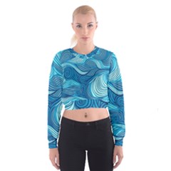 Ocean Waves Sea Abstract Pattern Water Blue Cropped Sweatshirt