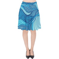 Ocean Waves Sea Abstract Pattern Water Blue Velvet High Waist Skirt by danenraven