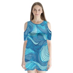 Ocean Waves Sea Abstract Pattern Water Blue Shoulder Cutout Velvet One Piece