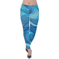 Ocean Waves Sea Abstract Pattern Water Blue Velvet Leggings