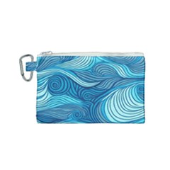 Ocean Waves Sea Abstract Pattern Water Blue Canvas Cosmetic Bag (small) by danenraven