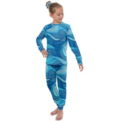 Ocean Waves Sea Abstract Pattern Water Blue Kids  Long Sleeve Set 