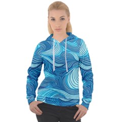 Ocean Waves Sea Abstract Pattern Water Blue Women s Overhead Hoodie