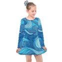 Ocean Waves Sea Abstract Pattern Water Blue Kids  Long Sleeve Dress View1