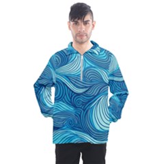 Ocean Waves Sea Abstract Pattern Water Blue Men s Half Zip Pullover