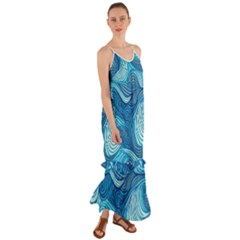 Ocean Waves Sea Abstract Pattern Water Blue Cami Maxi Ruffle Chiffon Dress by danenraven