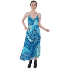 Ocean Waves Sea Abstract Pattern Water Blue Tie Back Maxi Dress by danenraven