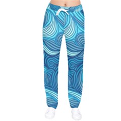 Ocean Waves Sea Abstract Pattern Water Blue Women Velvet Drawstring Pants