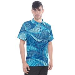 Ocean Waves Sea Abstract Pattern Water Blue Men s Polo Tee by danenraven