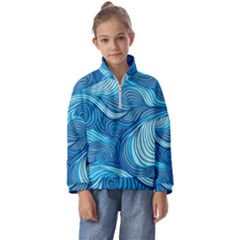 Ocean Waves Sea Abstract Pattern Water Blue Kids  Half Zip Hoodie