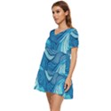 Ocean Waves Sea Abstract Pattern Water Blue Tiered Short Sleeve Babydoll Dress View3