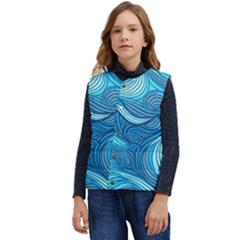 Ocean Waves Sea Abstract Pattern Water Blue Kid s Short Button Up Puffer Vest	