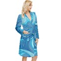 Ocean Waves Sea Abstract Pattern Water Blue Long Sleeve Velvet Robe View3