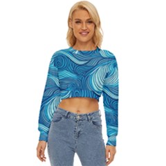 Ocean Waves Sea Abstract Pattern Water Blue Lightweight Long Sleeve Sweatshirt by danenraven