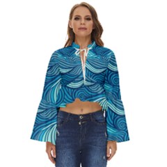 Ocean Waves Sea Abstract Pattern Water Blue Boho Long Bell Sleeve Top