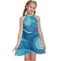 Ocean Waves Sea Abstract Pattern Water Blue Kids  Halter Collar Waist Tie Chiffon Dress View1