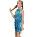 Ocean Waves Sea Abstract Pattern Water Blue Kids  Halter Collar Waist Tie Chiffon Dress View2