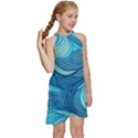 Ocean Waves Sea Abstract Pattern Water Blue Kids  Halter Collar Waist Tie Chiffon Dress View3