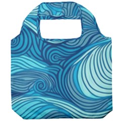 Ocean Waves Sea Abstract Pattern Water Blue Foldable Grocery Recycle Bag by danenraven