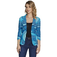 Ocean Waves Sea Abstract Pattern Water Blue Women s One-button 3/4 Sleeve Short Jacket by danenraven