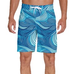 Ocean Waves Sea Abstract Pattern Water Blue Men s Beach Shorts by danenraven