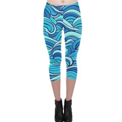 Pattern Ocean Waves Blue Nature Sea Abstract Capri Leggings  by danenraven