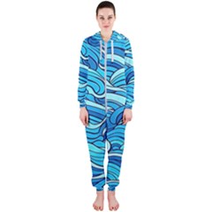 Pattern Ocean Waves Blue Nature Sea Abstract Hooded Jumpsuit (ladies)